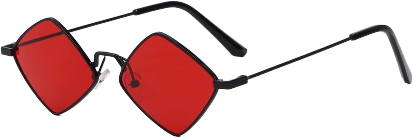 

Солнцезащитные очки в стиле ретро с ромбовидной оправой для мужчин и женщин, металлическая четырехугольная оправа, солнцезащитная пленка с защитой от УФ-излучения Dazzleimart, Black-red