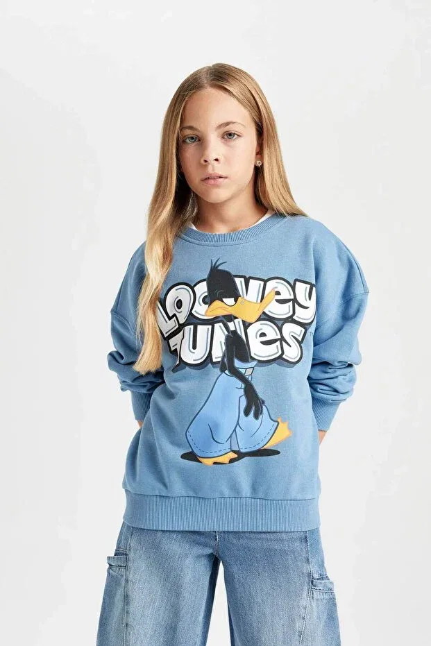 Детское для девочек свитшот оверсайз с принтом Looney Tunes Defacto, Blue — фото 4