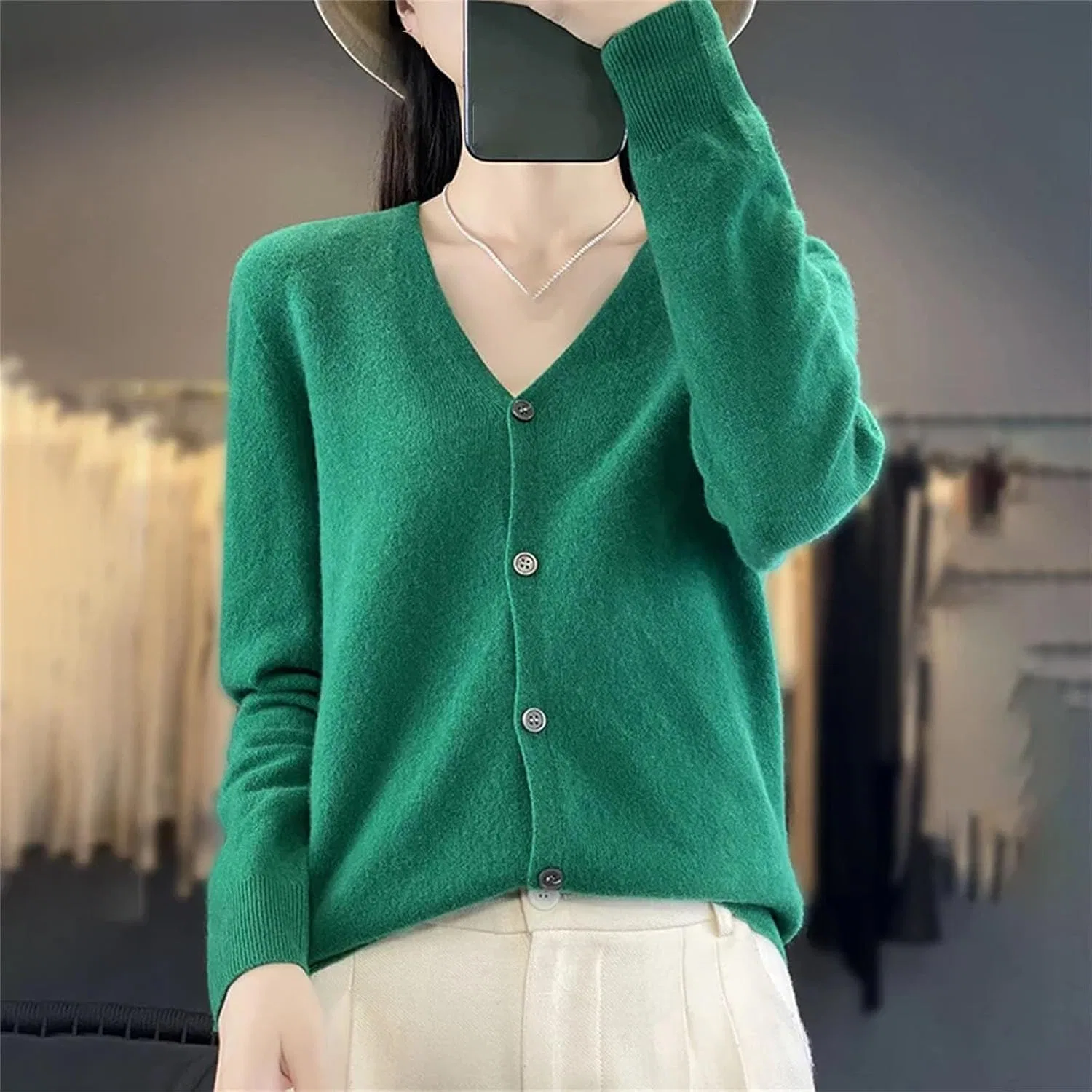 Женский кардиган оверсайз с V-образным вырезом, Cashmere Knitwear, золотистый/кэмел — фото 3
