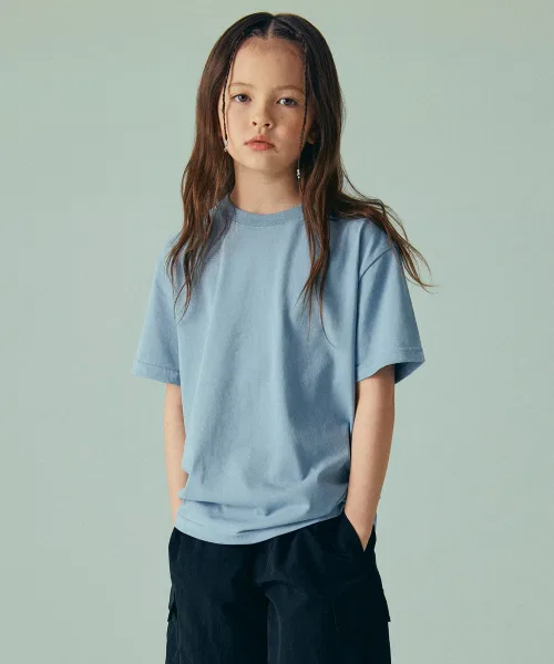 Детская футболка с коротким рукавом Relaxed Crew Neck T-Shirt MUSINSA STANDARD KIDS, Sky Blue — фото 3