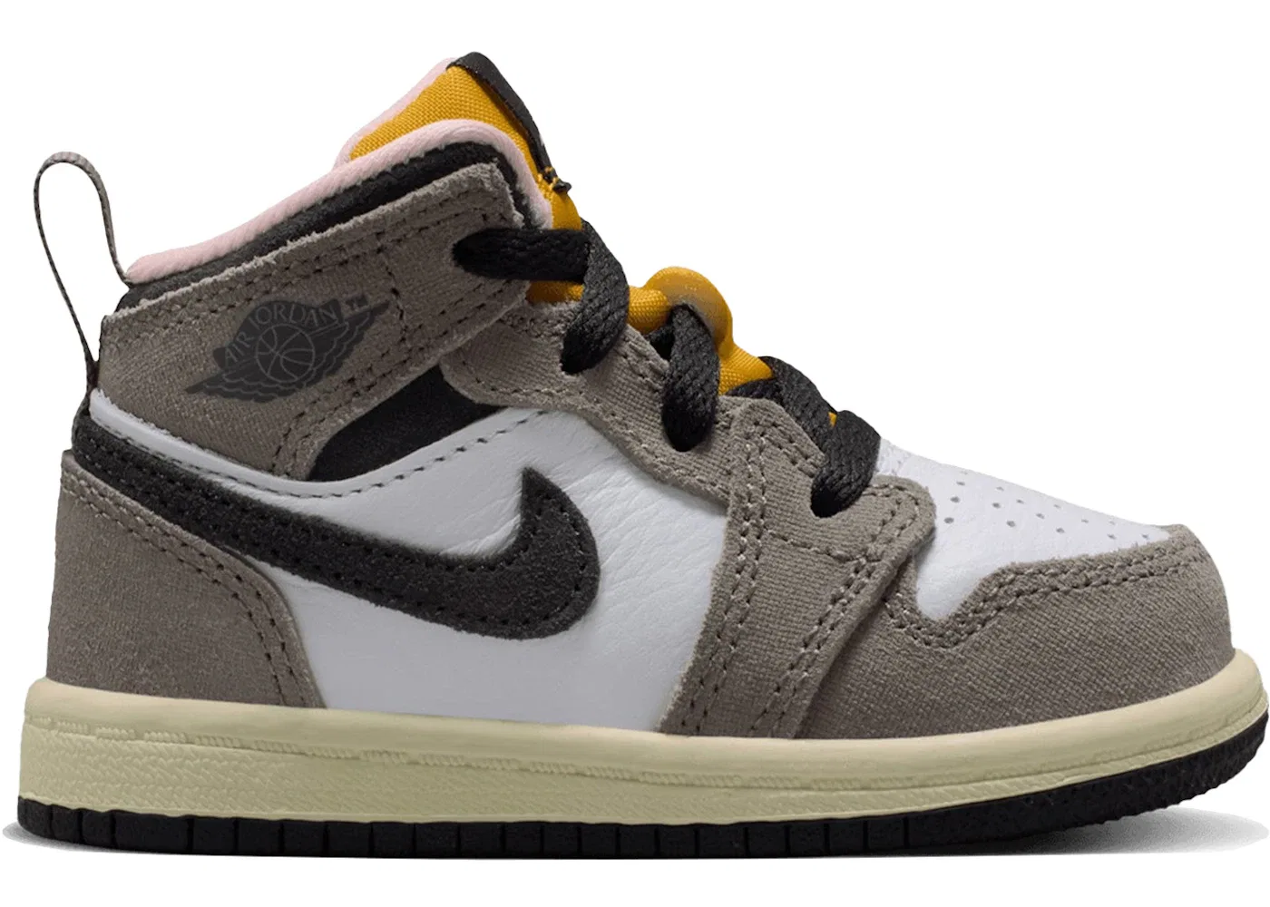 Детские кроссовки с высоким берцем Jordan 1 Mid SE Jordan, White Cave Stone Dark Sulfur Oil Grey
