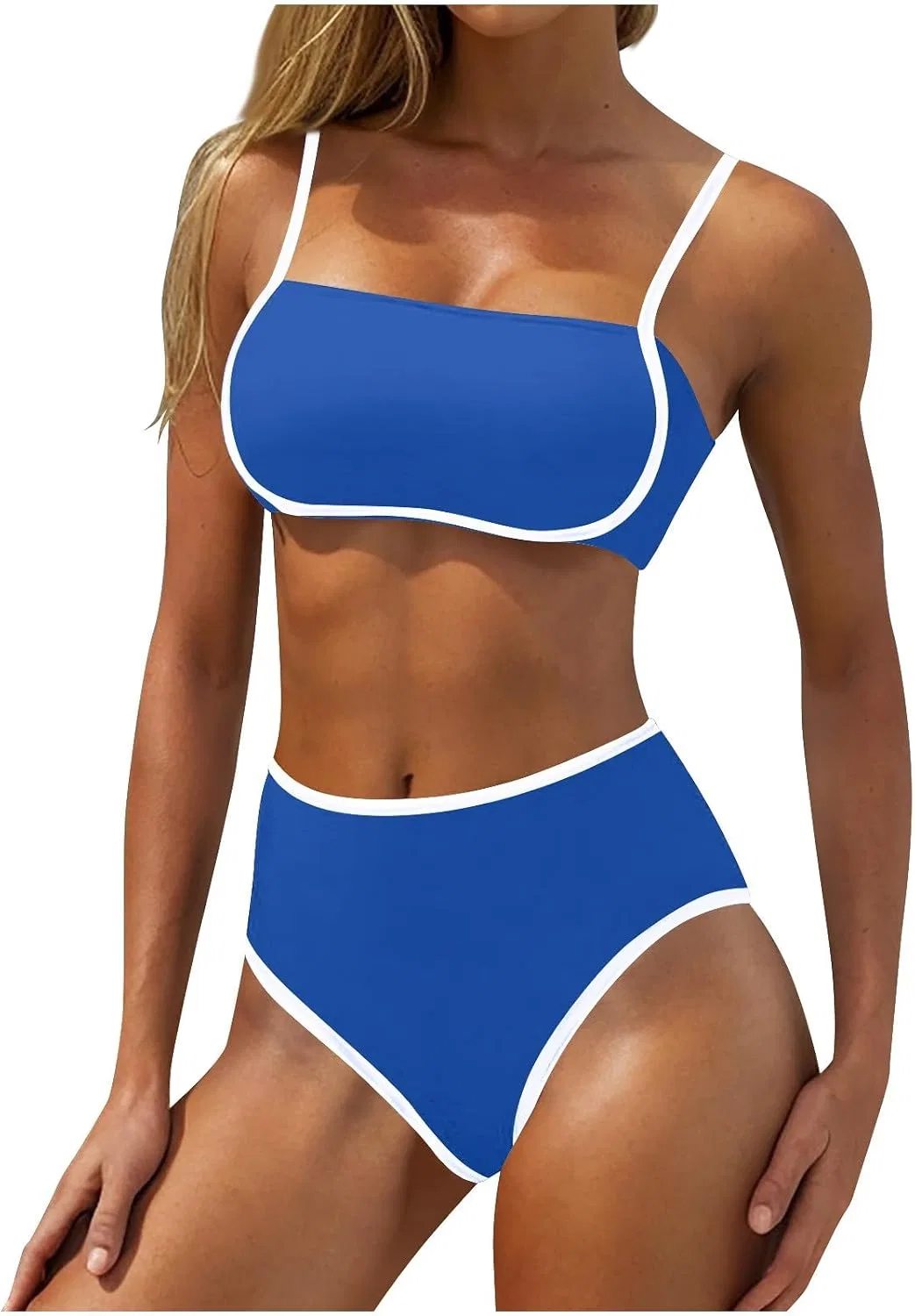 Женский танкини с завышенной талией Color Block, Navy