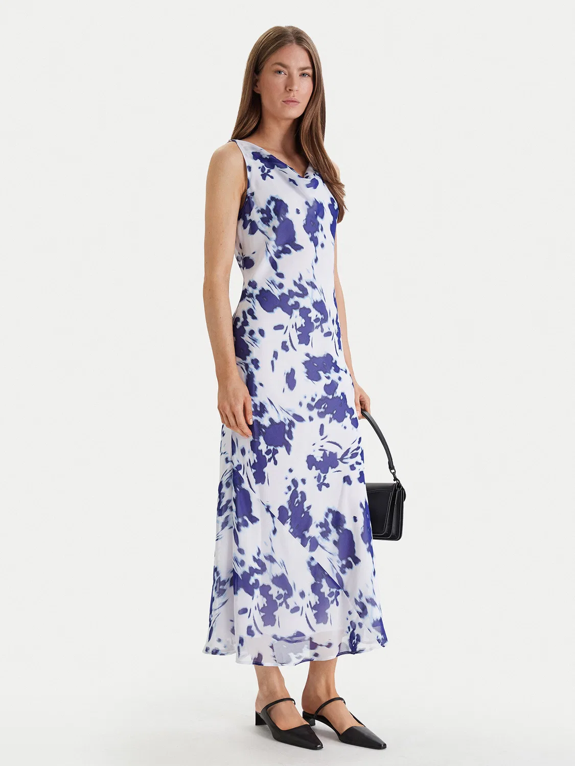 Женское вечернее платье стандартного кроя Printed Chiffon Sl Cowl Calvin Klein, белый — фото 2