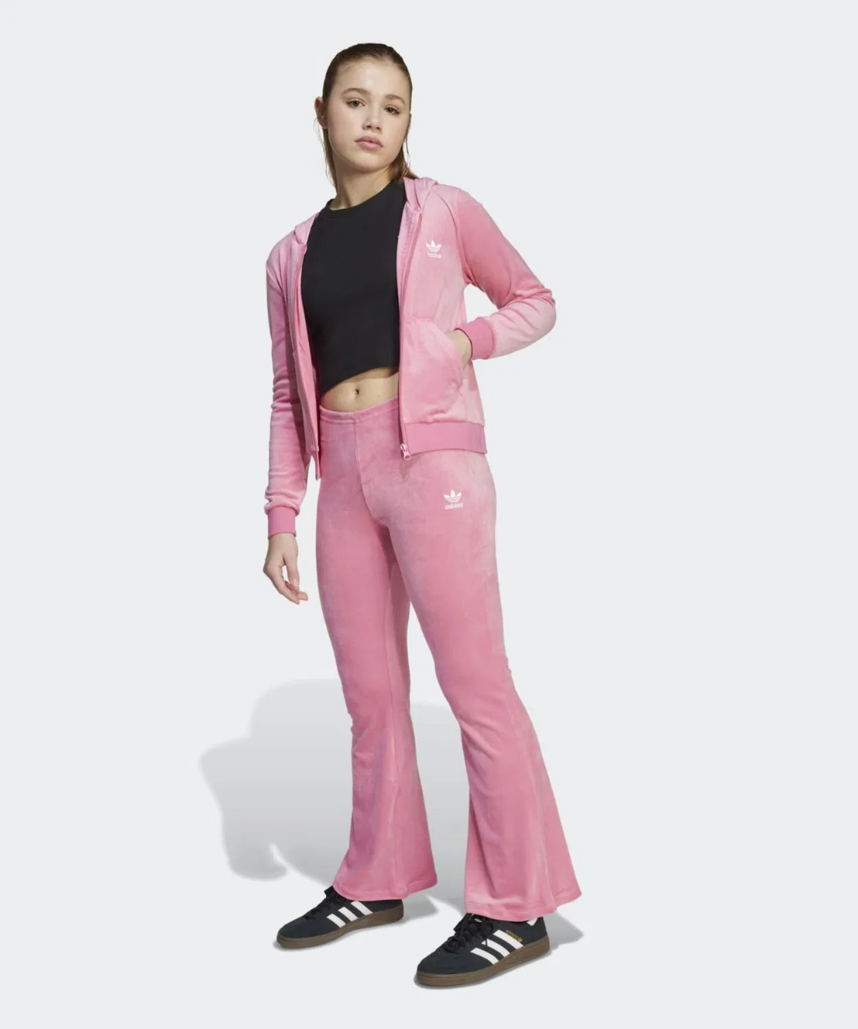 Детские спортивные брюки из велюра с вышивкой Adidas Originals, Pink — фото 3
