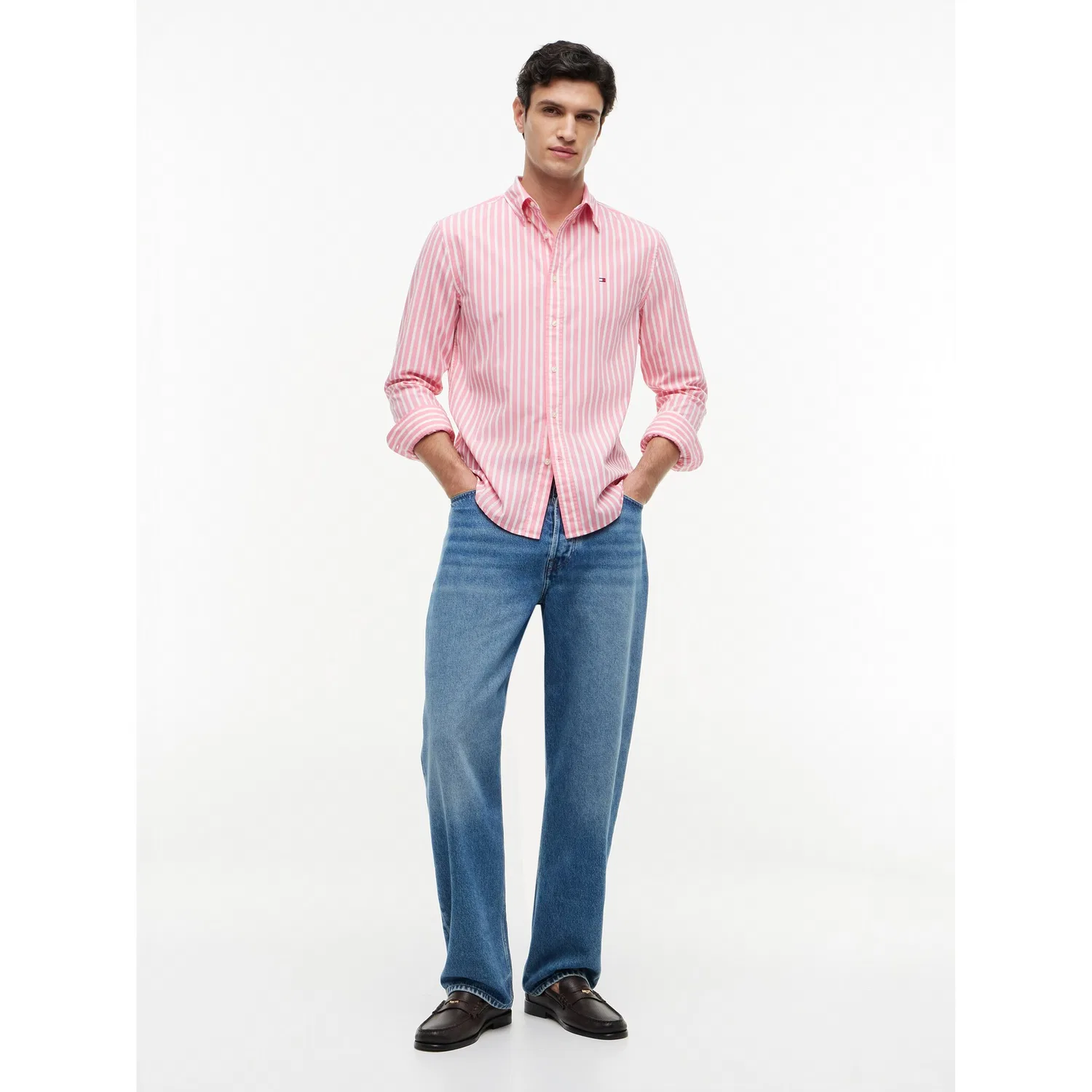 Мужская классическая рубашка с длинным рукавом Tommy Hilfiger, Doll Pink/Stripe — фото 4