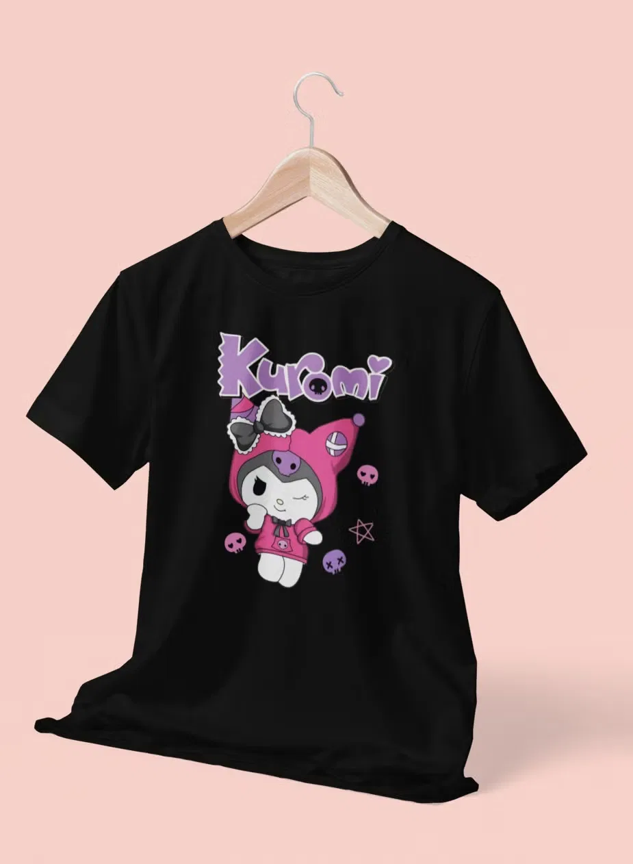Футболка с принтом Kuromi для детей Zoom, черный