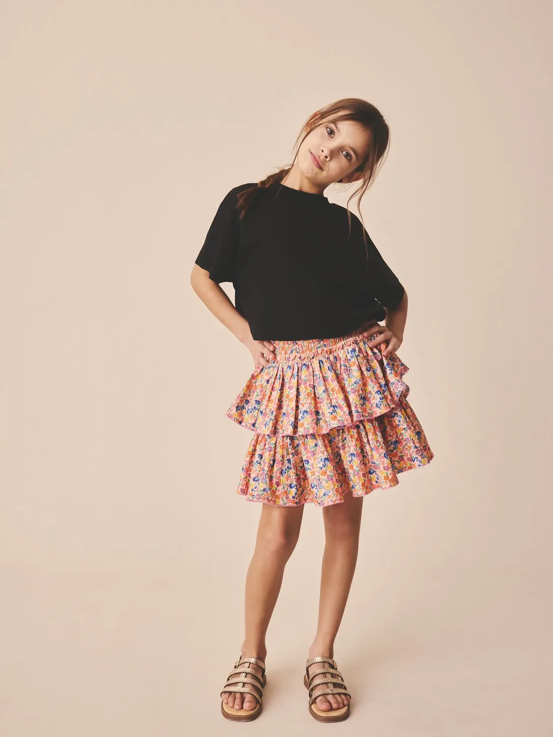 Юбка tiered с воланами, Pink/Orange Floral Next, розовый/оранжевый