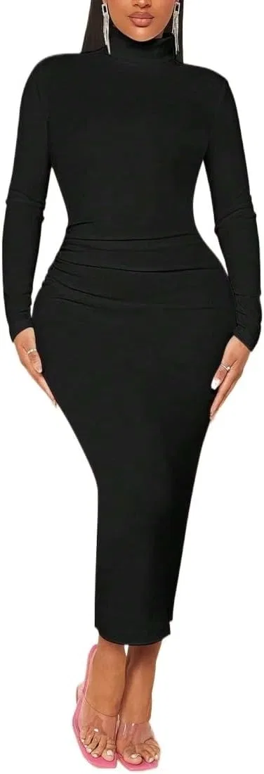 Женское облегающее платье с высоким воротом Bodycon, Black