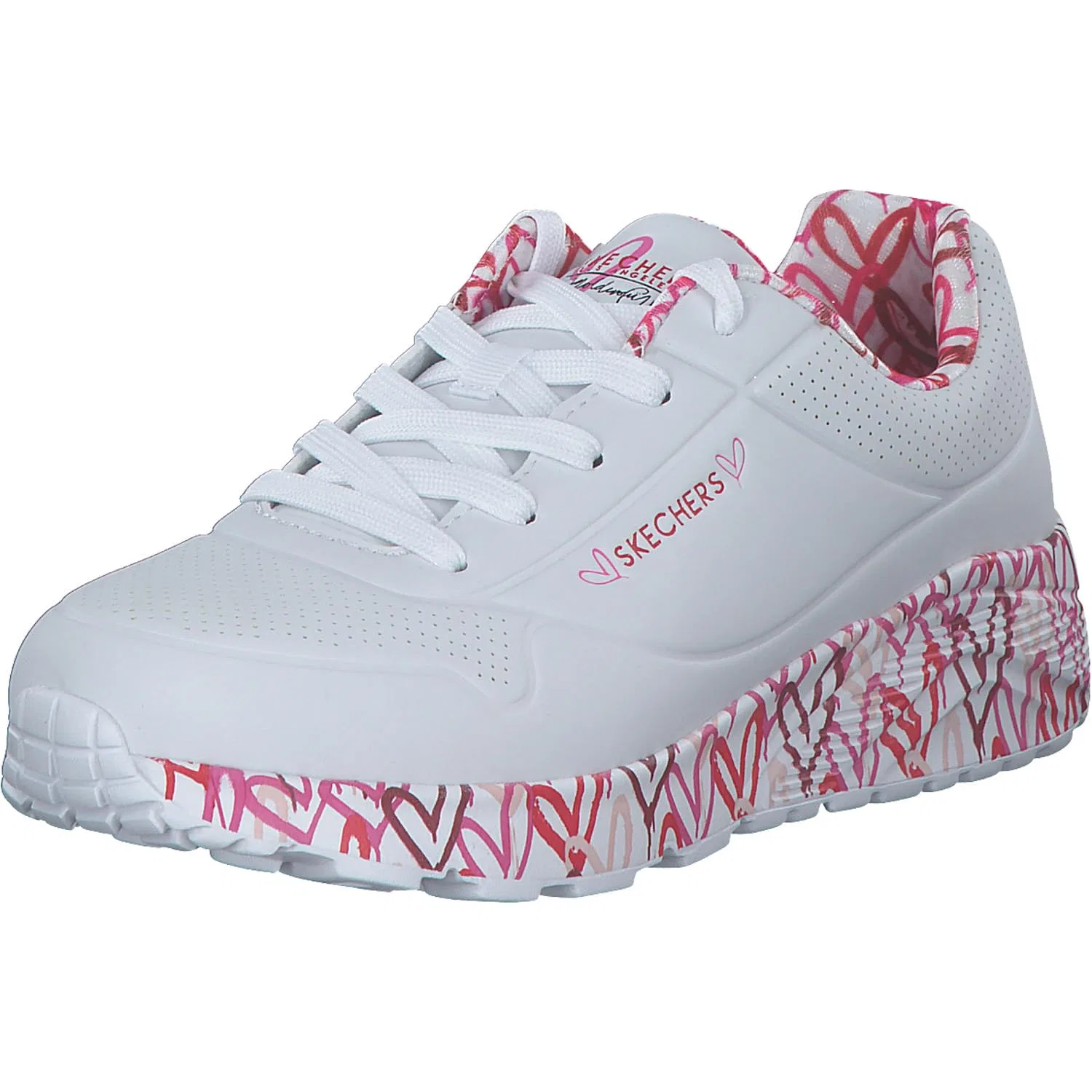 Детские кроссовки для девочек с принтом Uno Lite Lovely Luv Skechers, White Red Pink