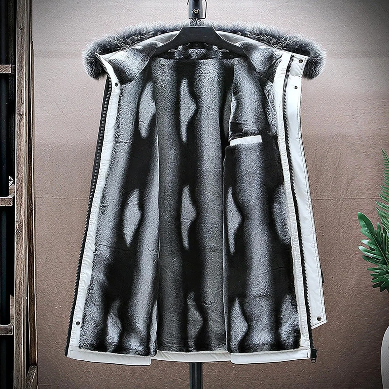 Мужское пальто-тренч с капюшоном, флисовой подкладкой, Winter Jacket, белый — фото 3