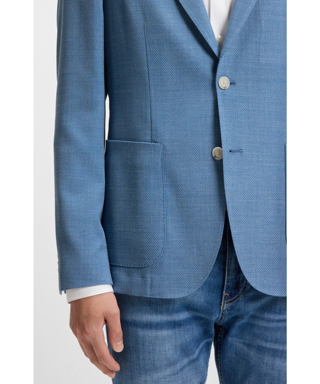 Мужской пиджак Slim Fit с мелким узором BOSS, Light Blue — фото 3