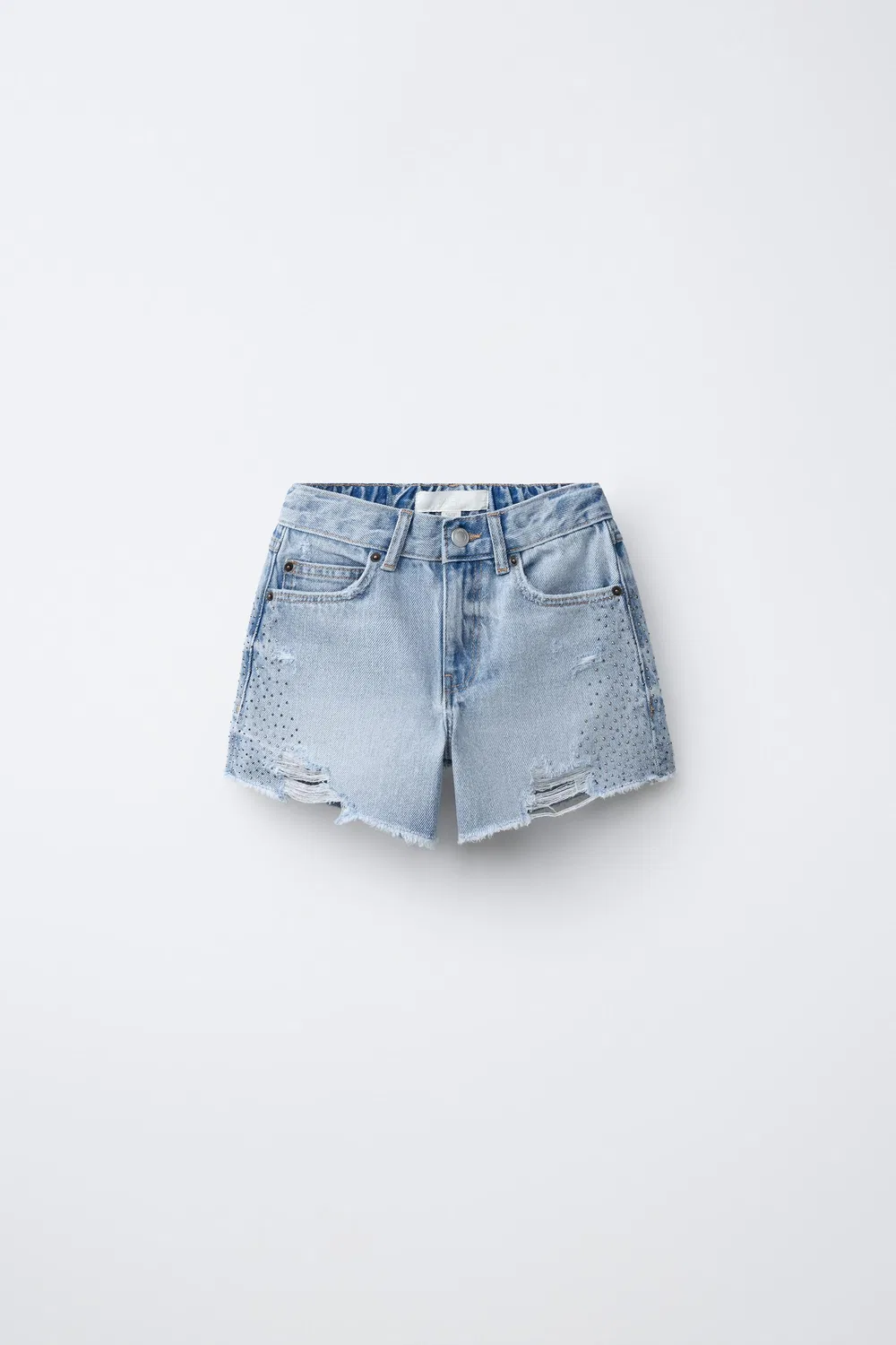 Рваные бермудские шорты со стразами ZARA, Blue