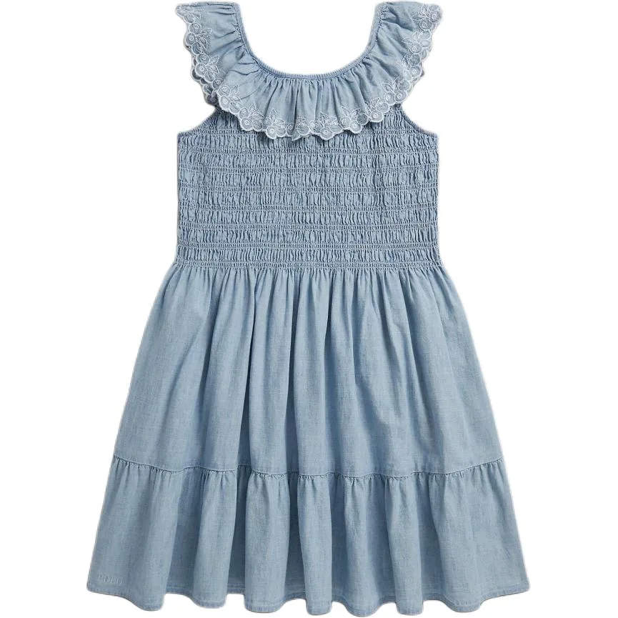 Детское платье с круглым вырезом, средней длины Polo Ralph Lauren, indigo