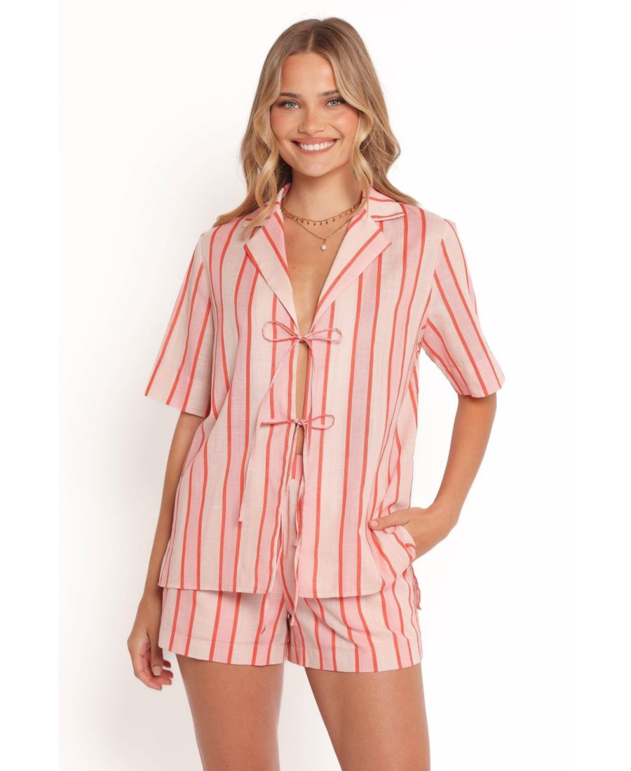 

Женская блузка Aaliyah с завязками спереди Petal and Pup, Pink stripe