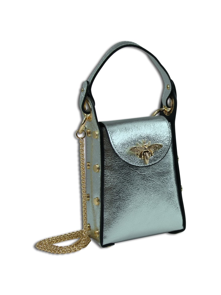 

Наплечная сумка Toscanto Umhängetasche Leder silbergrau metallic ca. 13cm