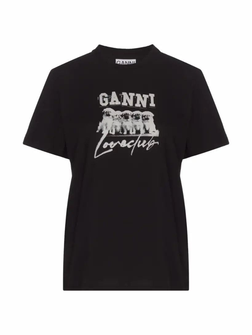 

Хлопковая футболка с логотипом Ganni, черный