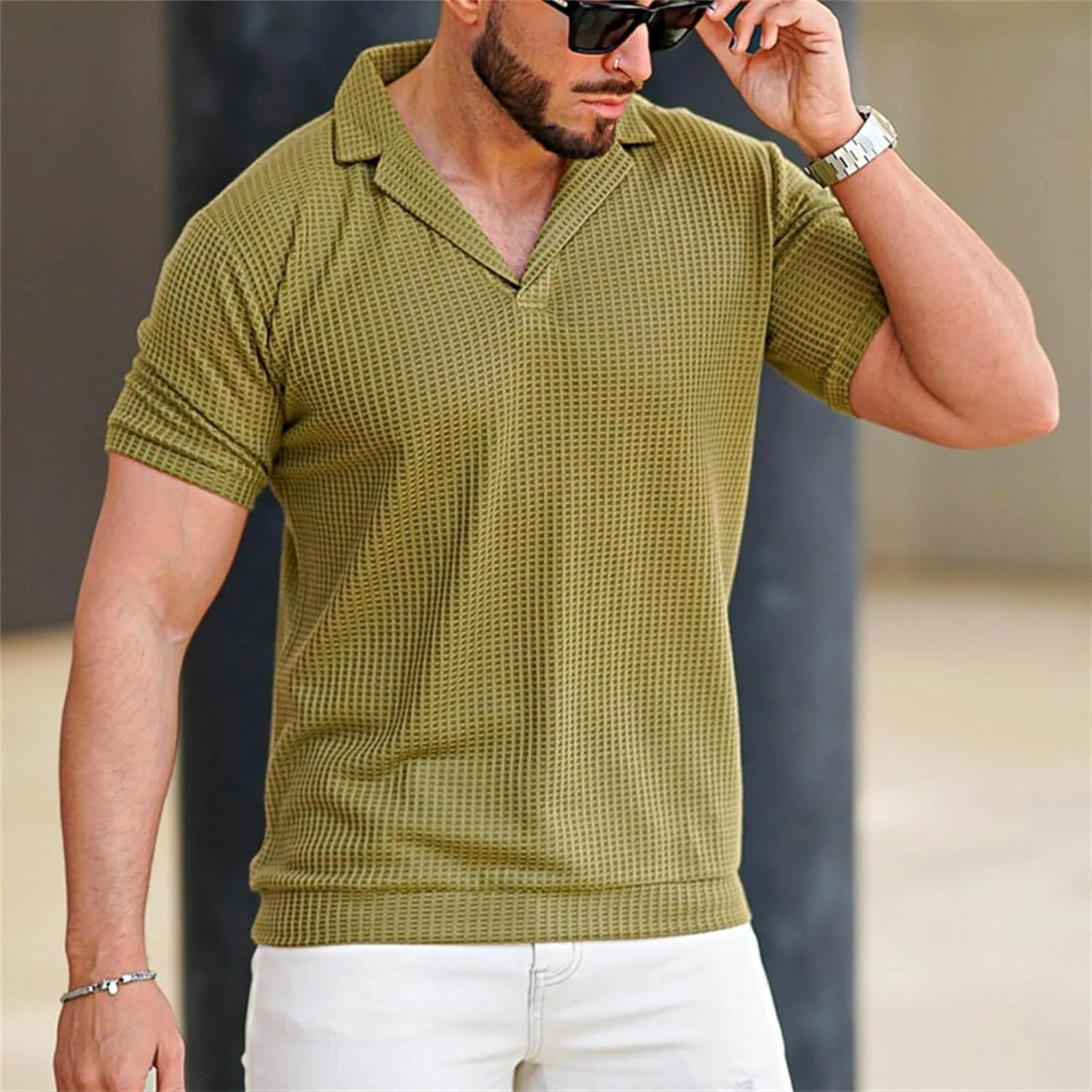 Мужская поло Casual Slim Fit с V-образным вырезом — фото 2