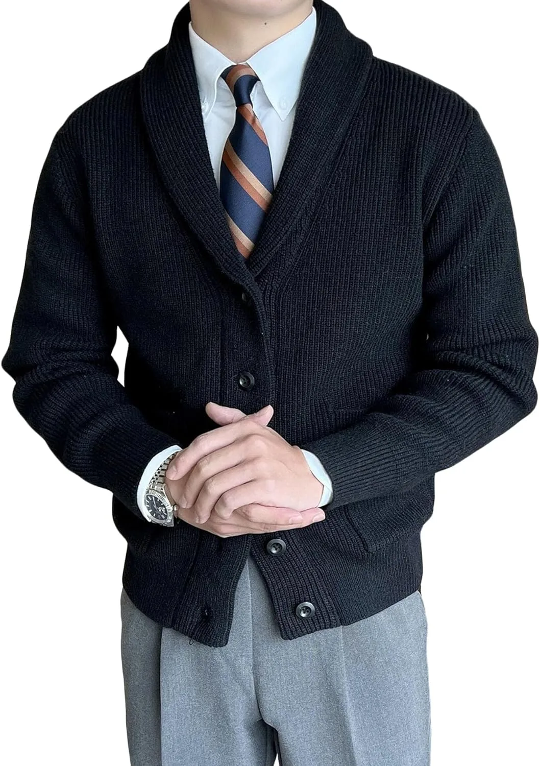 

Мужской кардиган Maiyifu-GJ с воротником-шалью, легкий, на пуговицах