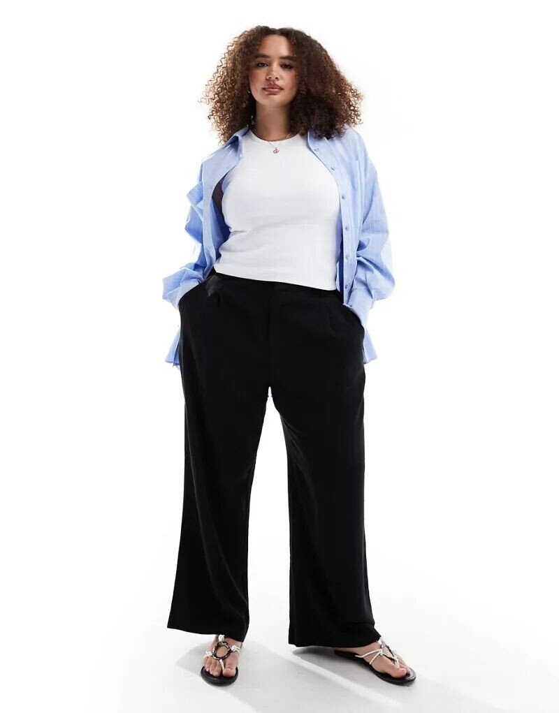 

Черные льняные широкие брюки для папы ASOS Curve