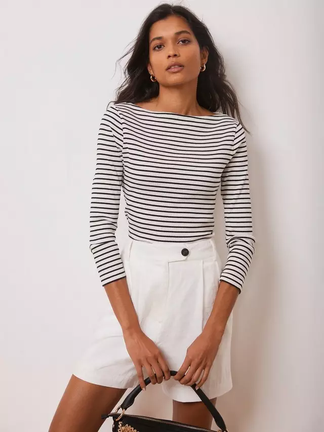 

Топ Mint Velvet Striped Wide Neck Ribbed, цвет white/black