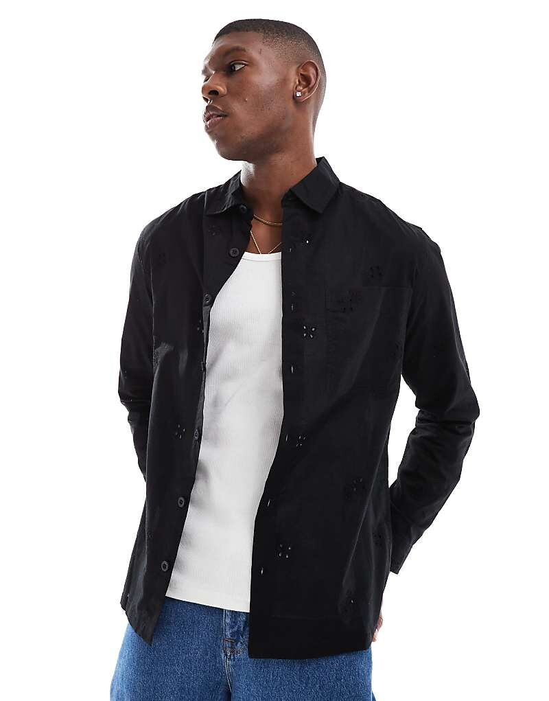 

Черная рубашка с цветочной вышивкой ASOS DESIGN