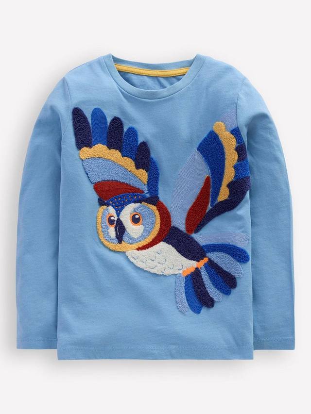 

Детская хлопковая футболка с длинными рукавами Boucle Mini Boden, Seamist Blue Owl