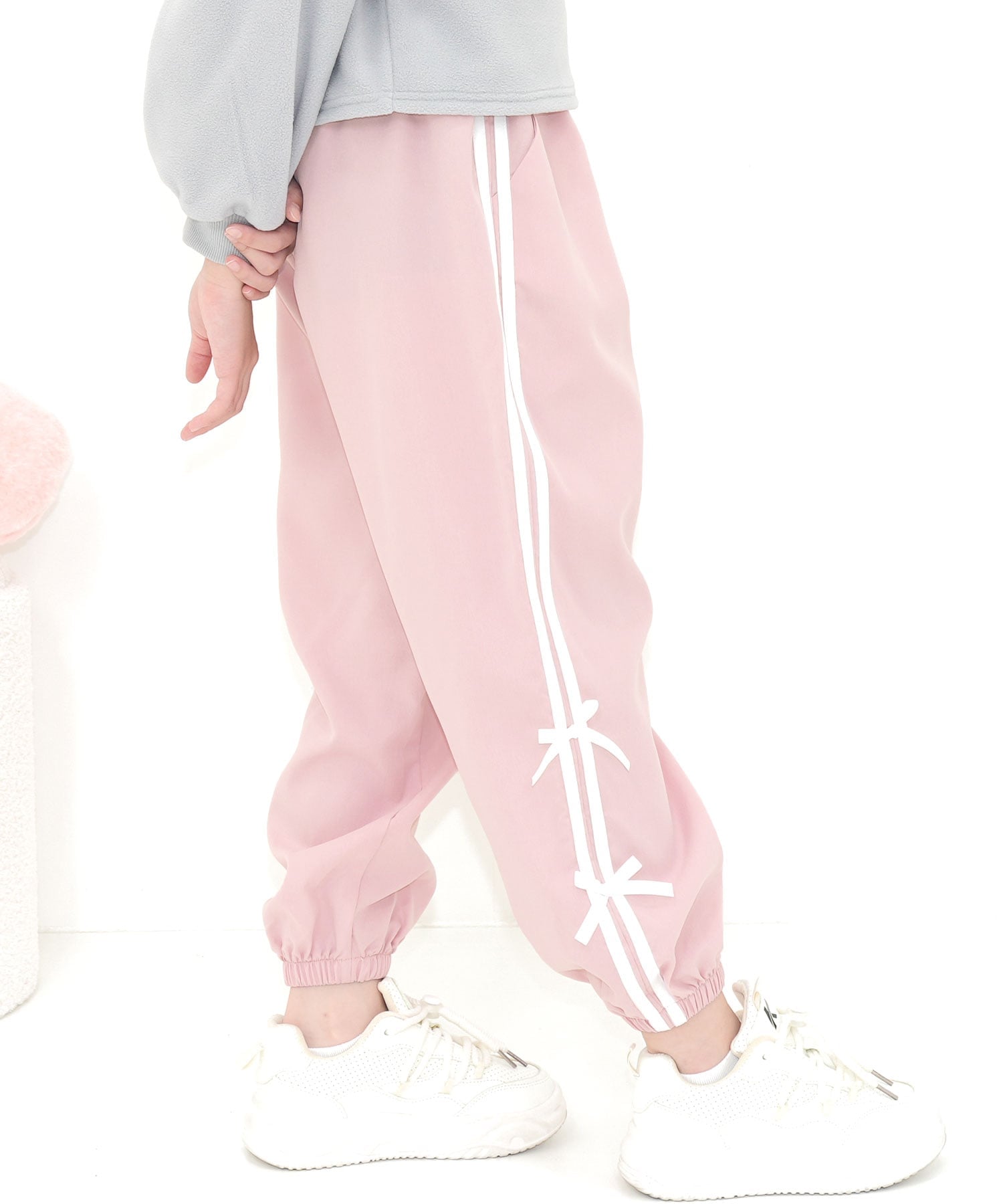 Брюки-карго Bee с лентой и карманами, детская одежда для девочек Bee, Pink x Line Ribbon