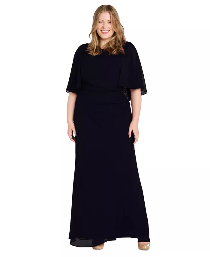 

Платье с накидными рукавами и декорированной талией Plus Size R & M Richards, синий