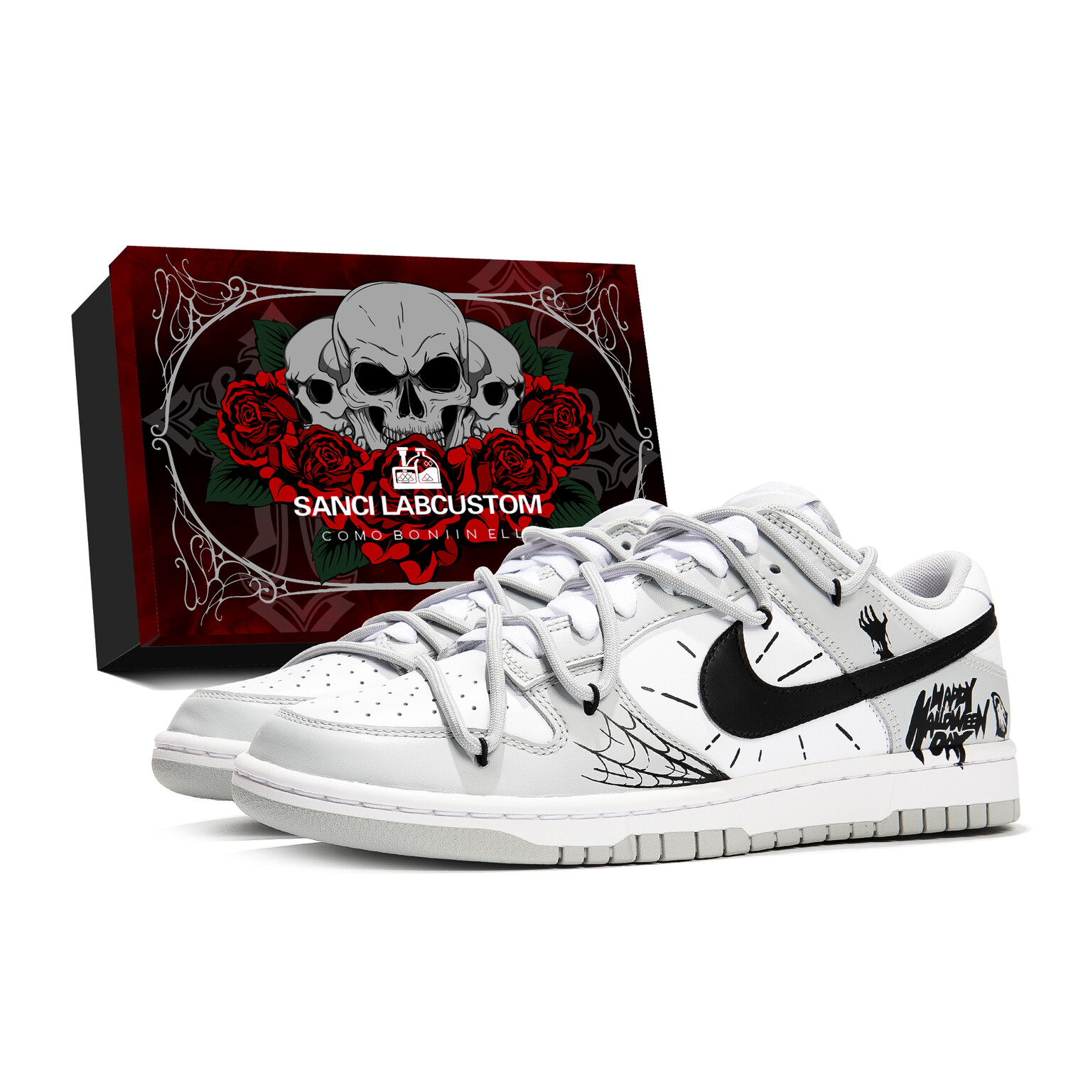 

Кроссовки Nike Dunk Skateboarding Shoes Women's Low-top Dark Gray, белый