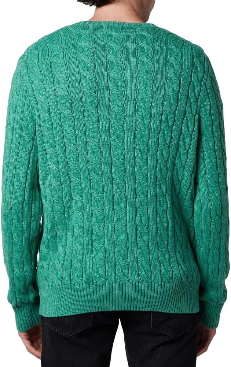 Polo Ralph Lauren мужской свитер из хлопка с косой вязкой, Pomatic Green Heather — фото 4