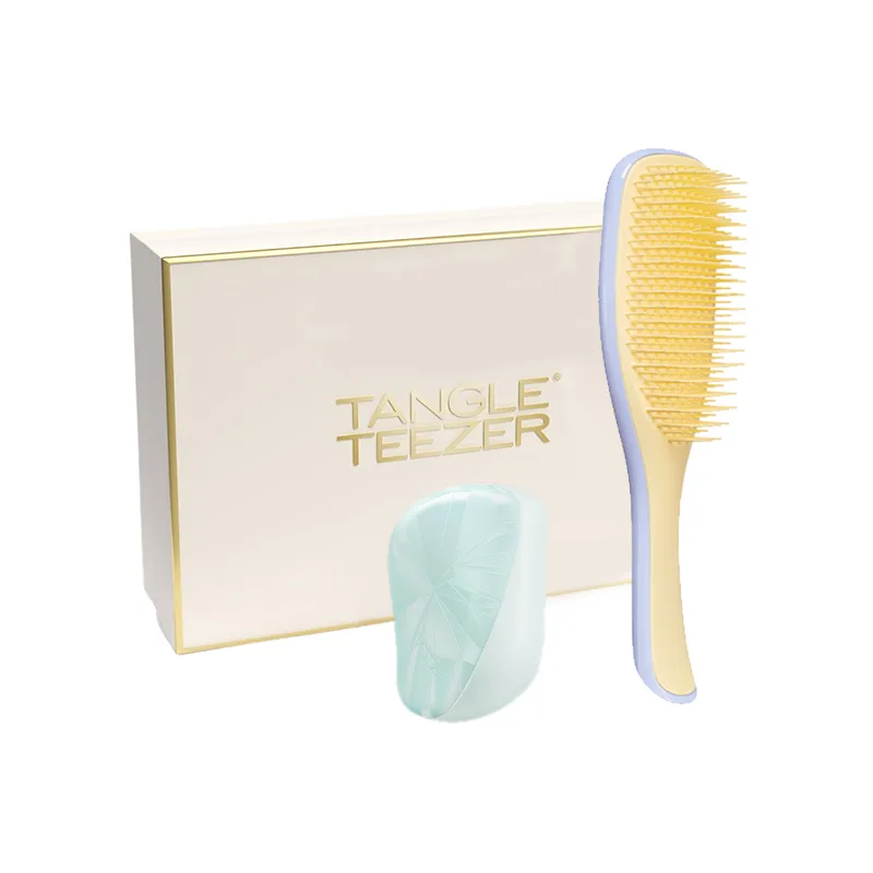 Портативная и компактная душевая расческа пушистая и легкая Tangle Teezer, Two-Piece Set: Portable Magic Mirror Comb in Light Blue+Agile Smooth Comb in Butter Pudding