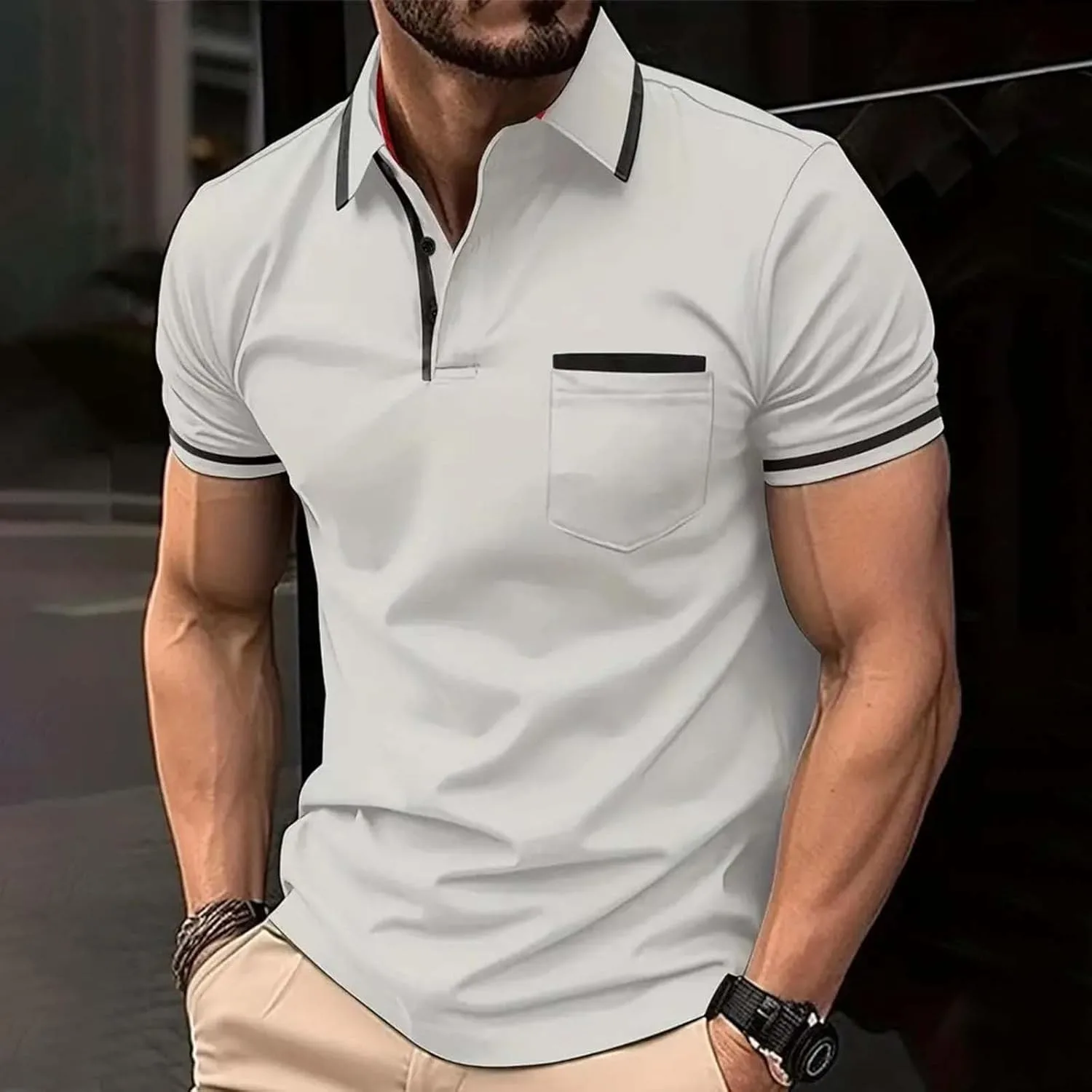 Мужская поло с коротким рукавом Color Block Slim Fit с нагрудным карманом — фото 2