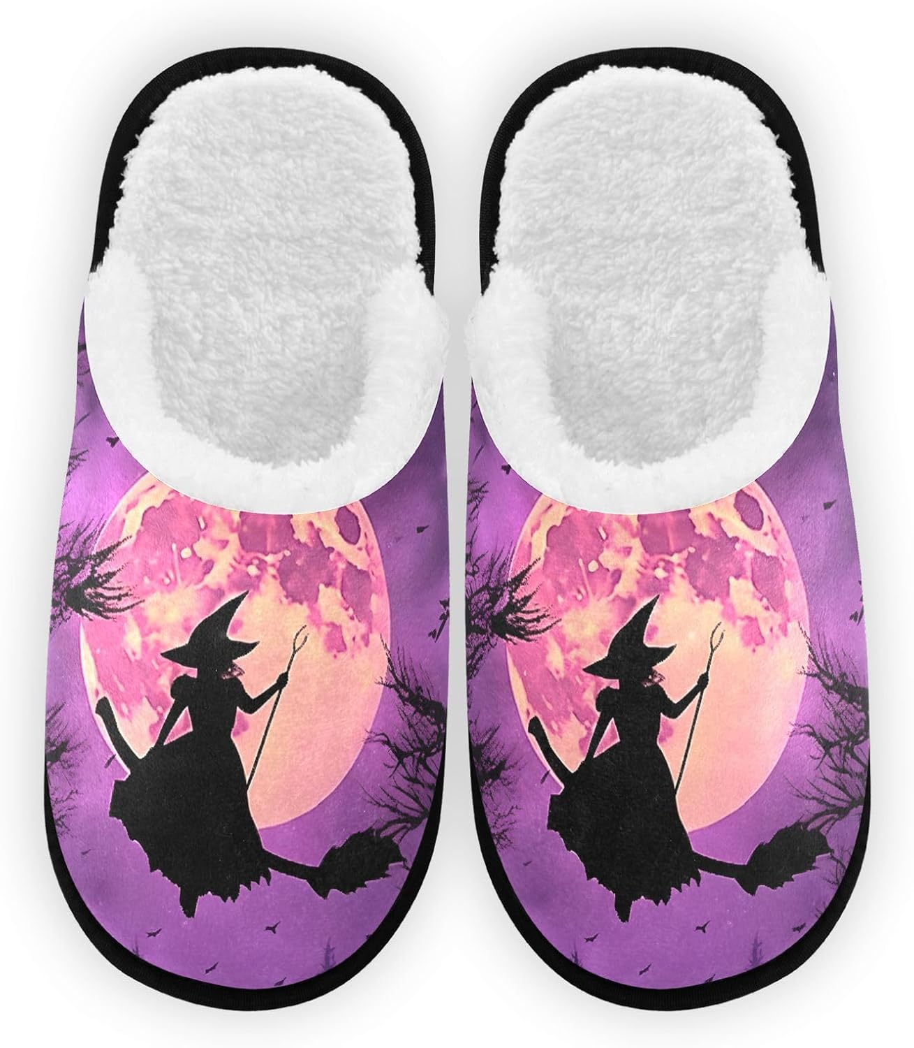 

Плюшевые домашние тапочки FENOCHE Halloween Witch Moon для женщин и мужчин, теплые и удобные, для путешествий и спа, с нескользящей подошвой, Multicolor
