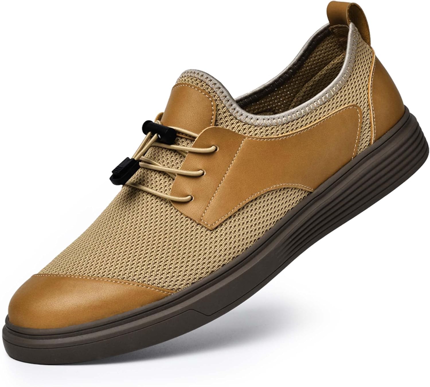 

Мужские премиальные повседневные прогулочные туфли, кроссовки с кожаными вставками и сеткой, плоская обувь, обувь для вождения, прогулочные туфли, легкие, дышащие, комфортные, мягкие, противоскользящие Vtiao, коричневый