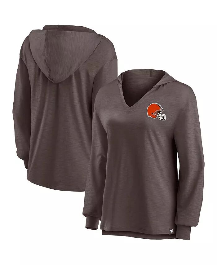 

Женский коричневый свитшот Cleveland Browns с V-образным вырезом и капюшоном Fanatics