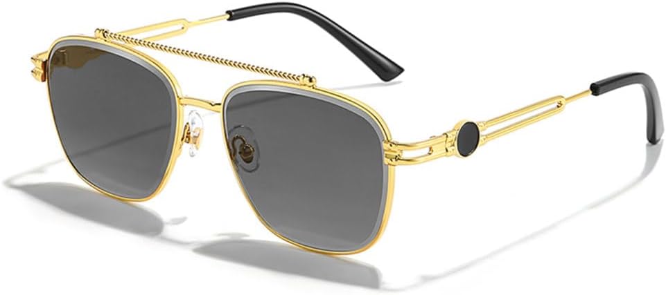 

Мужские солнцезащитные очки с квадратными плоскими двойными перемычками, металлическая оправа, модный винтажный стиль, женские очки с защитой от УФ-излучения UV400, деловые очки generic, C01-gold Black