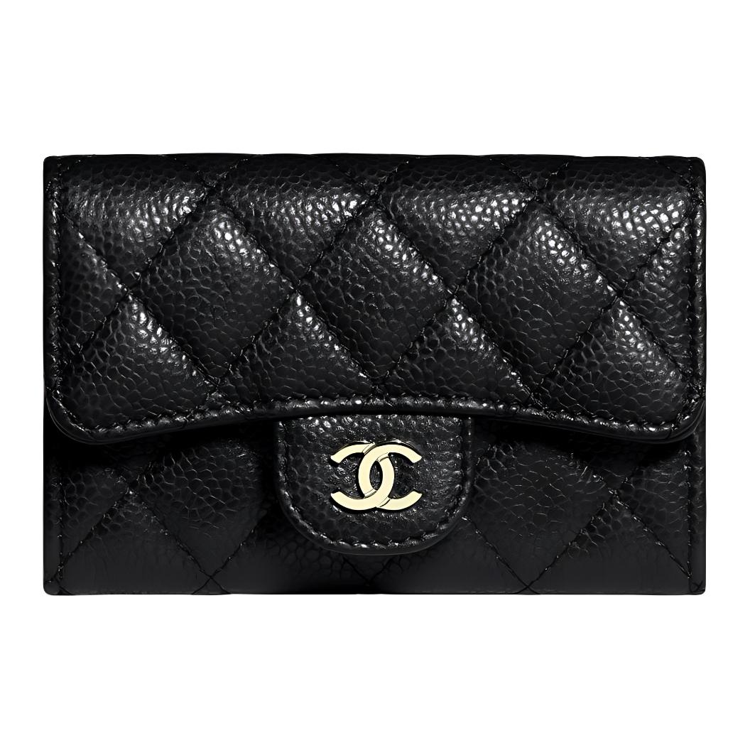 

CHANEL Женский кошелек из зернистой коровьей кожи, черный