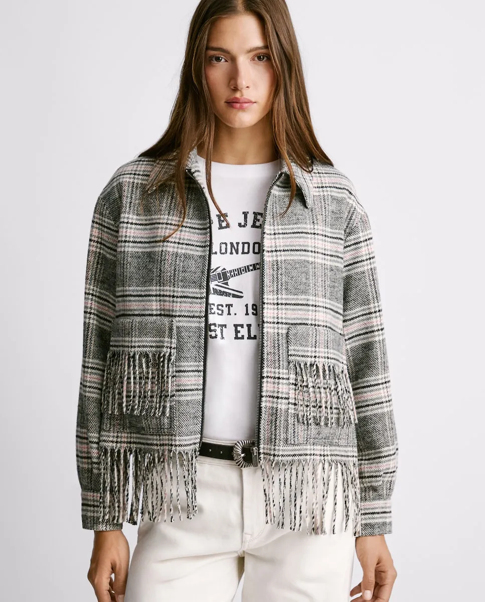 

Женская куртка в клетку с бахромой Pepe Jeans, серый