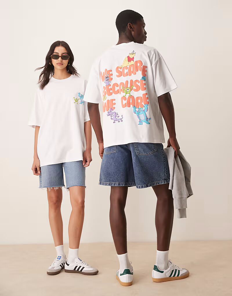 

Футболка унисекс оверсайз ASOS DESIGN Disney Pixar бежевого цвета с набросками Корпорации монстров