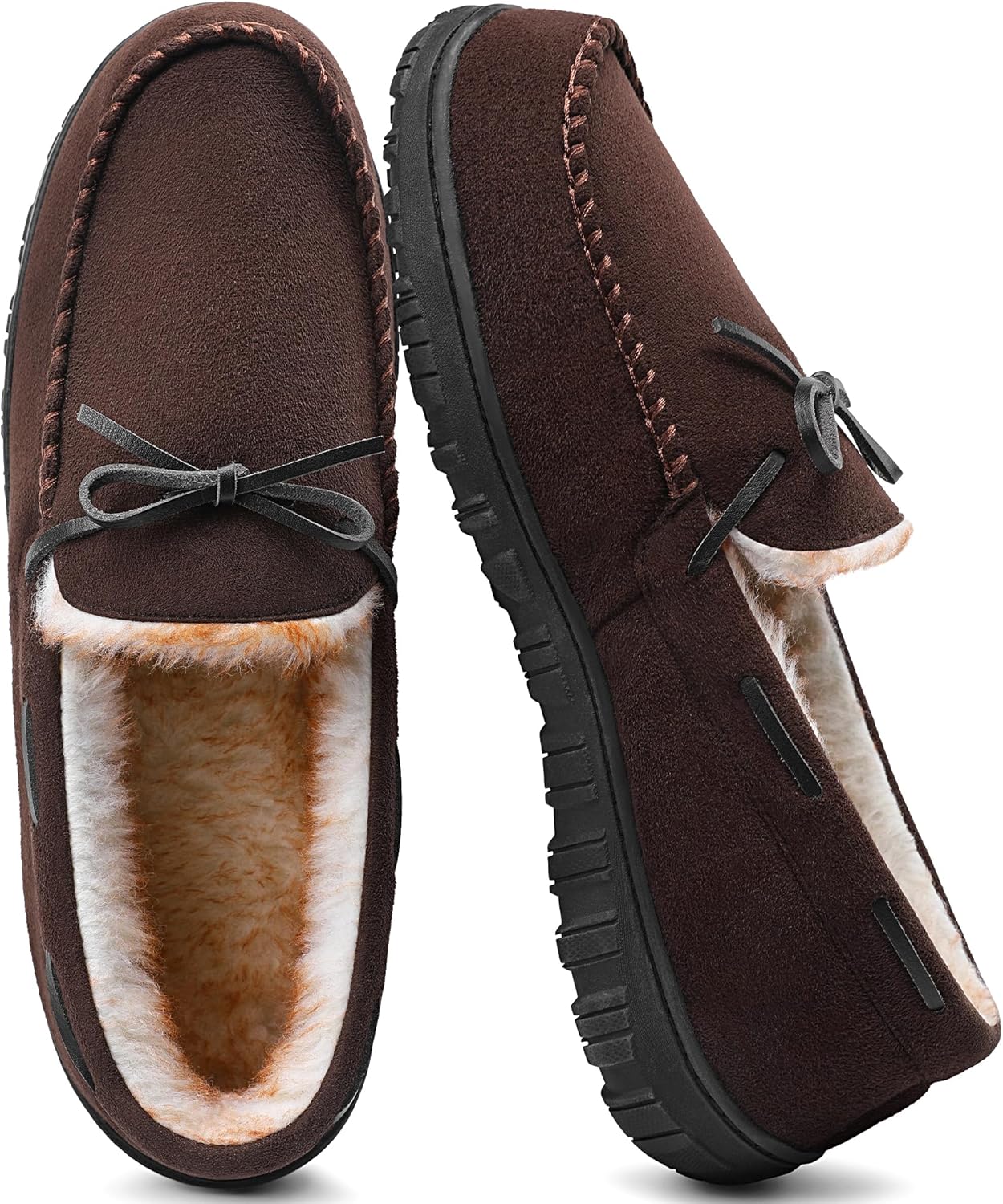 

Мужские домашние мокасины с теплым мягким плюшем и эффектом памяти shoeslocker - Комфортные, с нескользящей подошвой для дома и улицы - Черные, Бежевые, Коричневые, коричневый