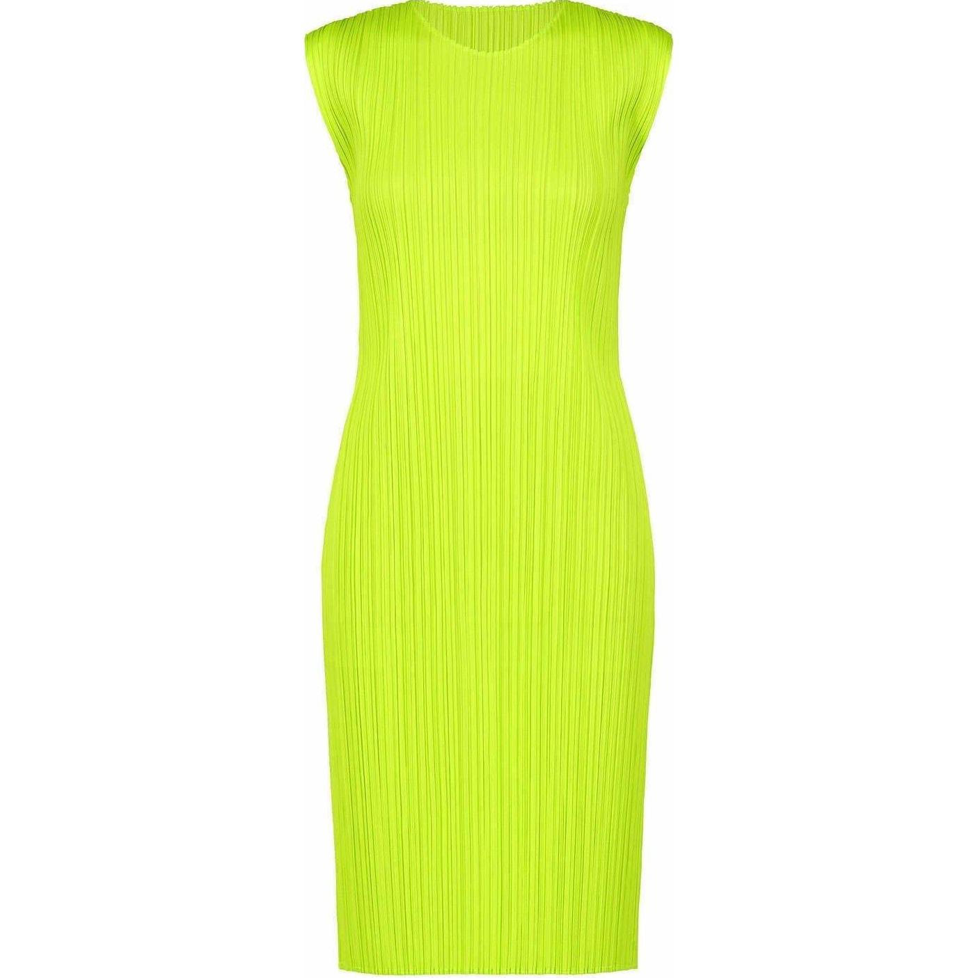 

Мини-платье без рукавов с плиссировкой PLEATS PLEASE ISSEY MIYAKE, желто-зеленый