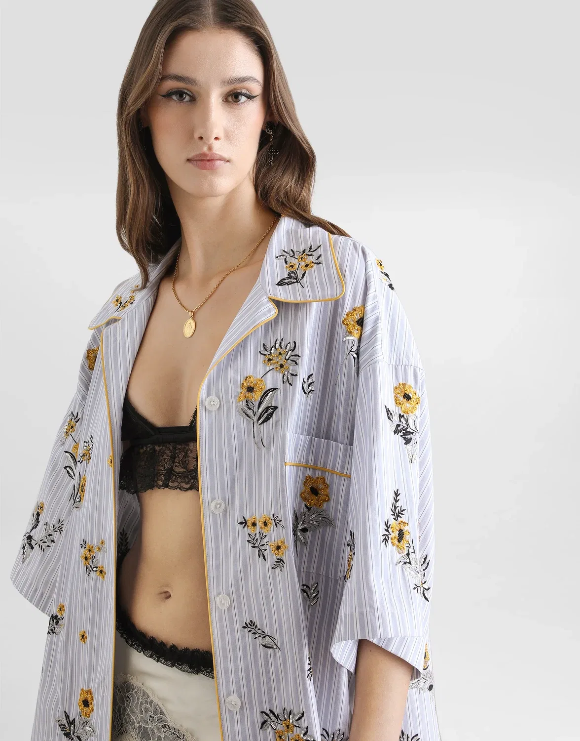 Рубашка из поплина с цветочной вышивкой DOLCE & GABBANA, белый — фото 4
