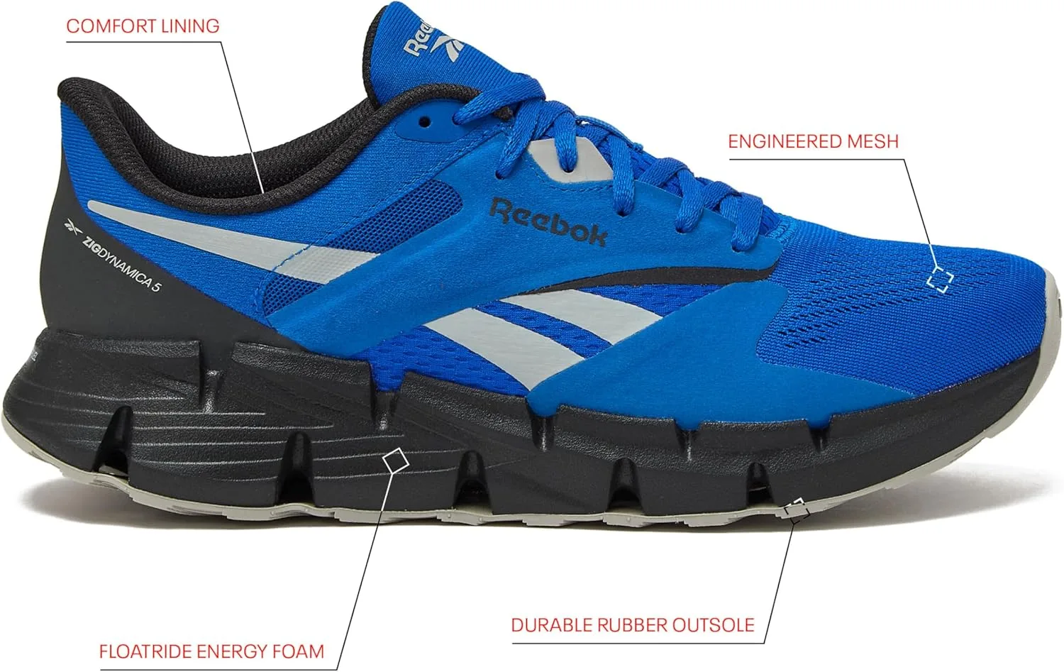 Кроссовки Reebok унисекс Zig Dynamica 5, черный/синий/серый — фото 2