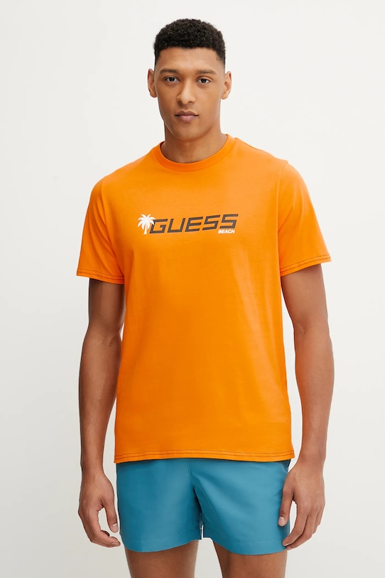 

Хлопковая футболка Guess, оранжевый