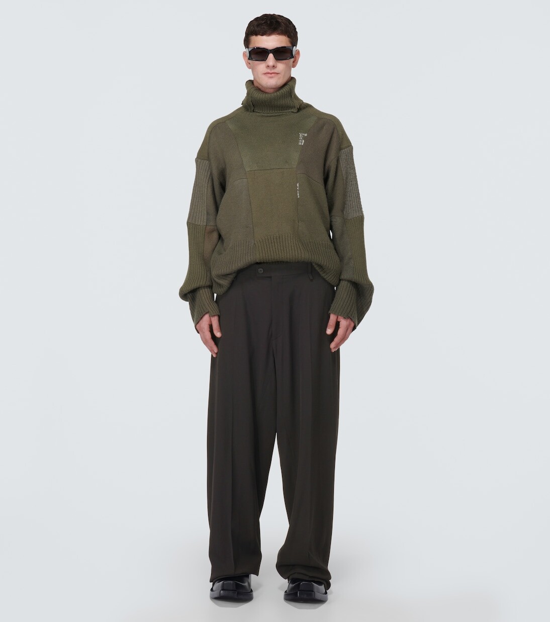 Широкие брюки фигурного кроя из смесовой шерсти Balenciaga, черный — фото 2