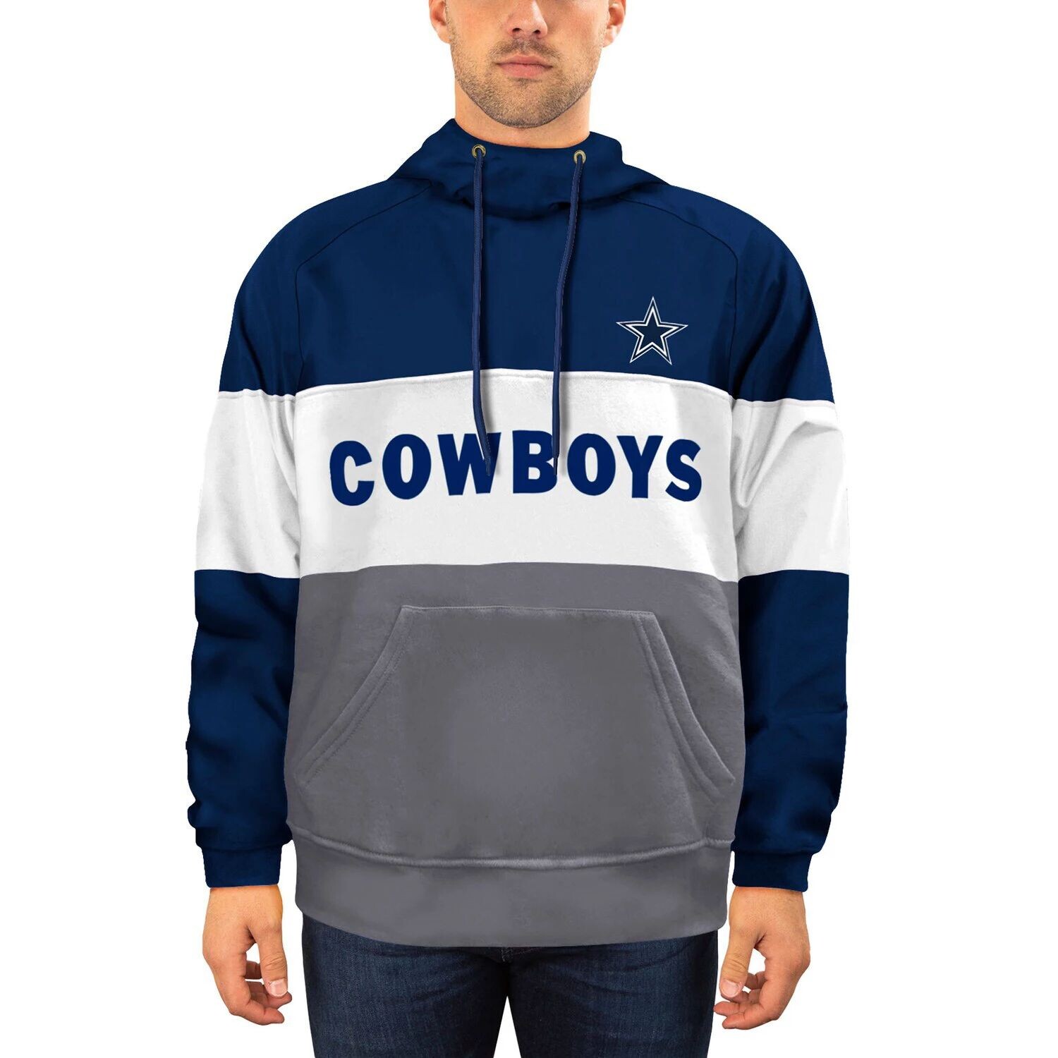 

Мужской темно-синий/серый флисовый пуловер с капюшоном Dallas Cowboys Big & Tall Star Team New Era