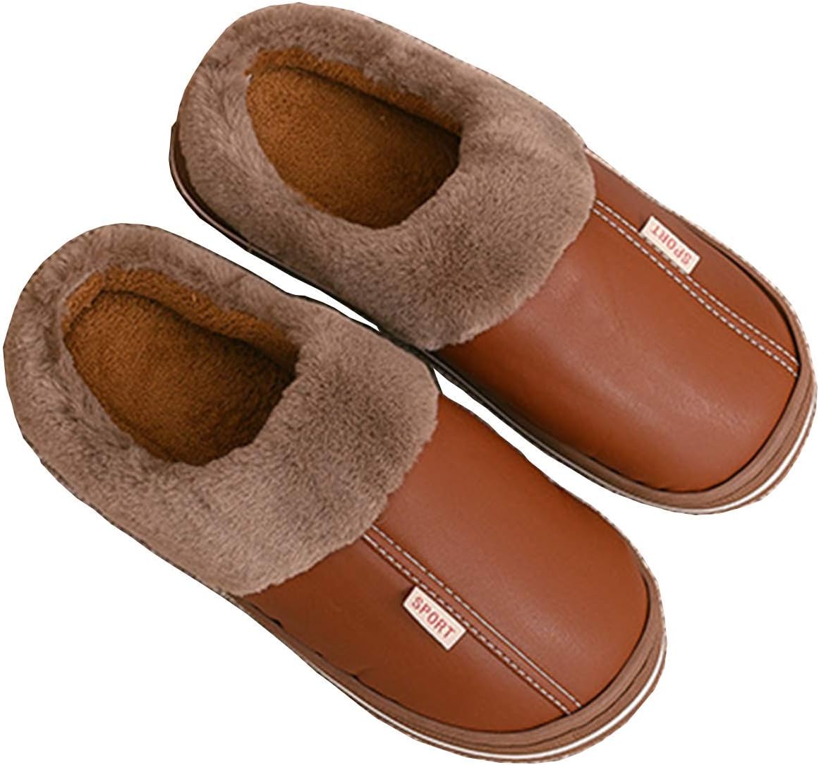 

Мужские зимние хлопковые тапочки Goettin, домашние кожаные тапочки из PU, теплые толстые хлопковые тапочки с противоскользящей подошвой, коричневый