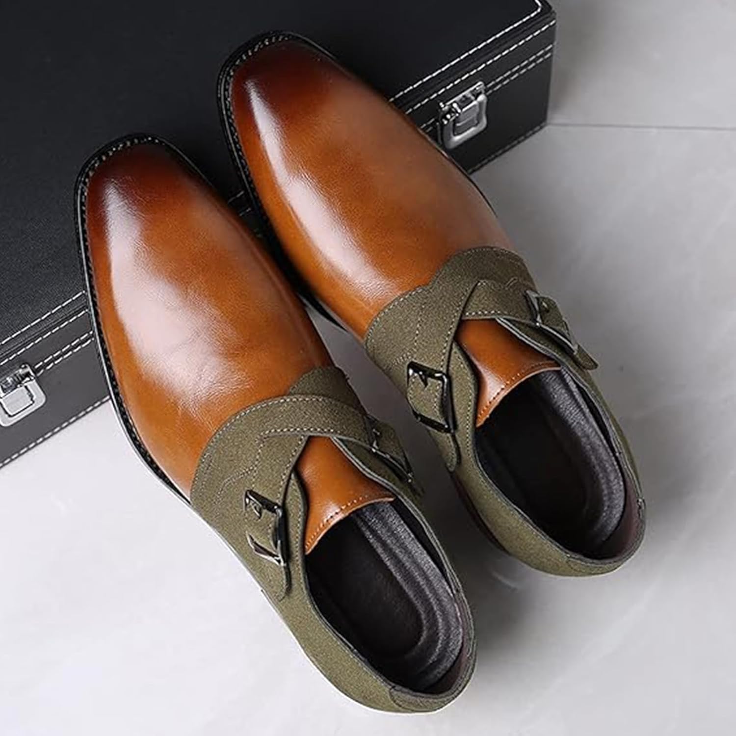 Мужские классические оксфорды с двойной пряжкой Monk Strap, удобные деловые туфли-слипоны, современные повседневные лоферы для мужчин Xinduoyu, коричневый — фото 2