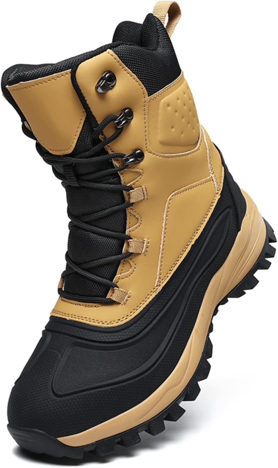 

Мужские непромокаемые зимние ботинки Kelibasi с утепленной подкладкой для походов и альпинизма в холодную погоду - высокая уличная модель, черный/желтый