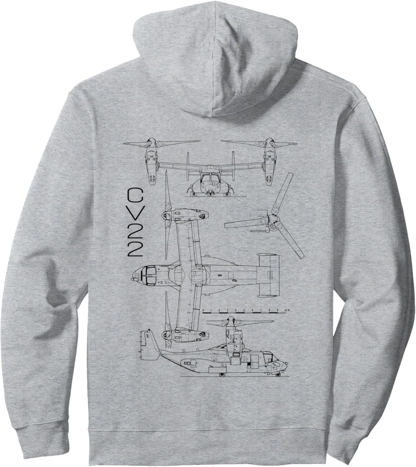 

Толстовка с капюшоном, демонстрирующая технические характеристики американского военного вертолета V-22 Osprey Vtol Stol Tiltrotor Airplane Usa Air Force Cv-22, серый